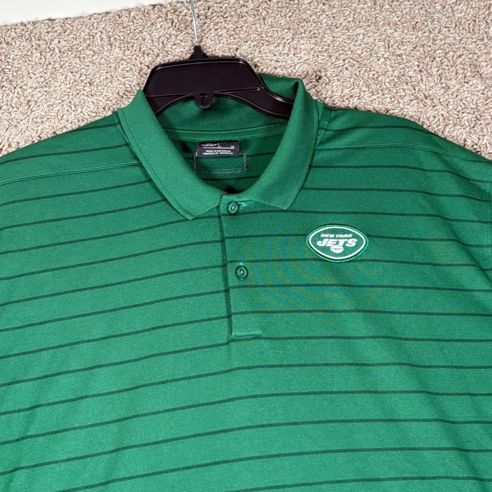 Nike New York Jets NFL Dri-FIT Striped Polo Shirt Mens XL Green Short Sleeve